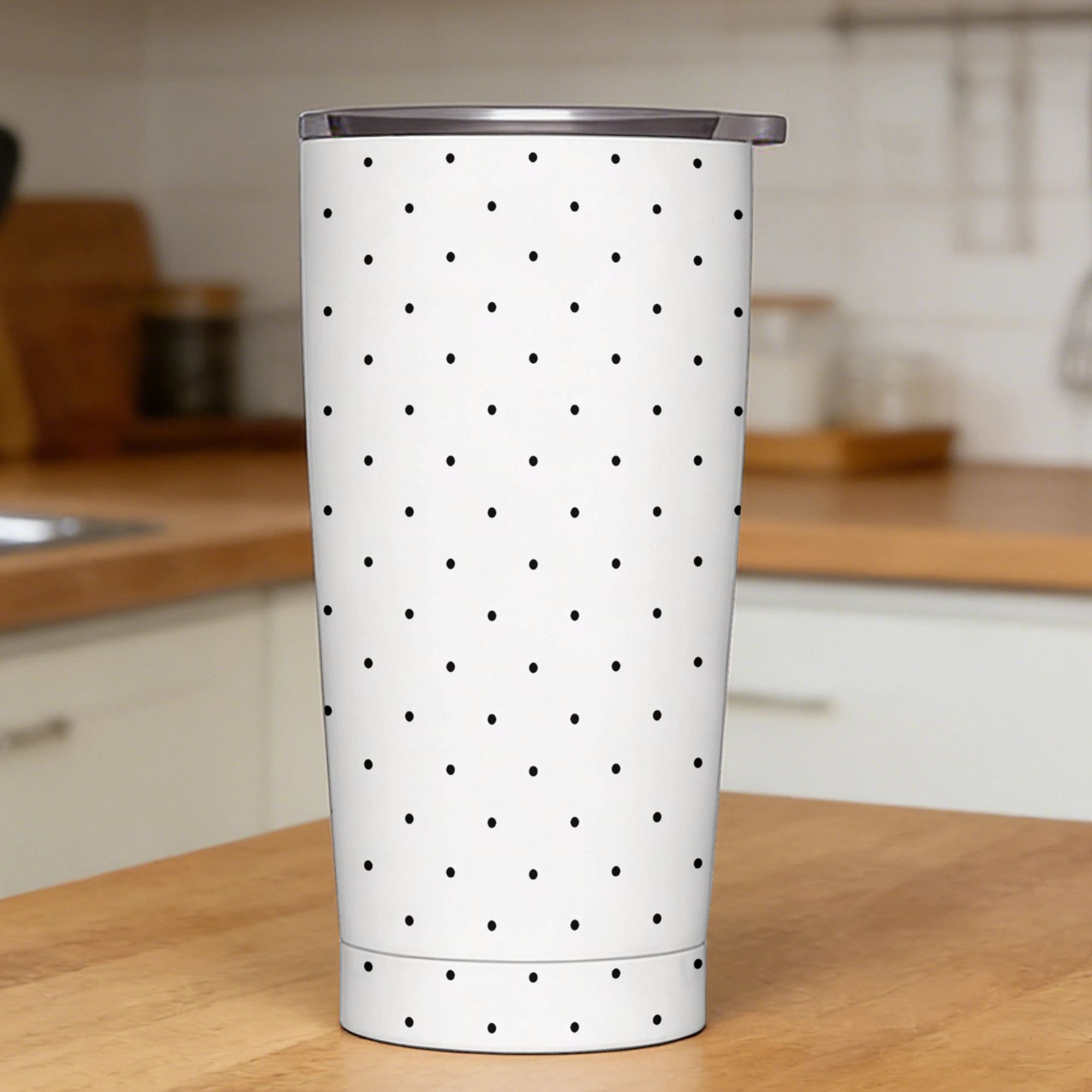 Tumbler 20Oz White - Black & White Polka Dot Pattern