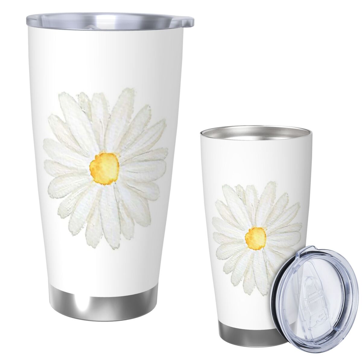 Tumbler 20Oz White - Hand Painted One Little White Daisy