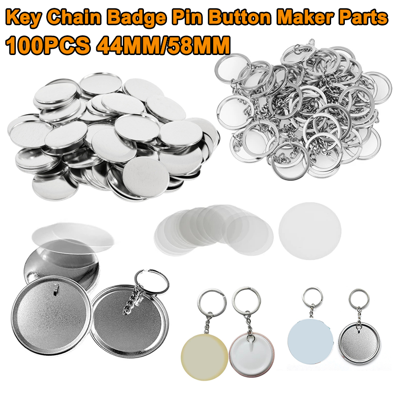 Button Badge Blank - 100PCS 44MM 58MM Plastic Metal Keychain