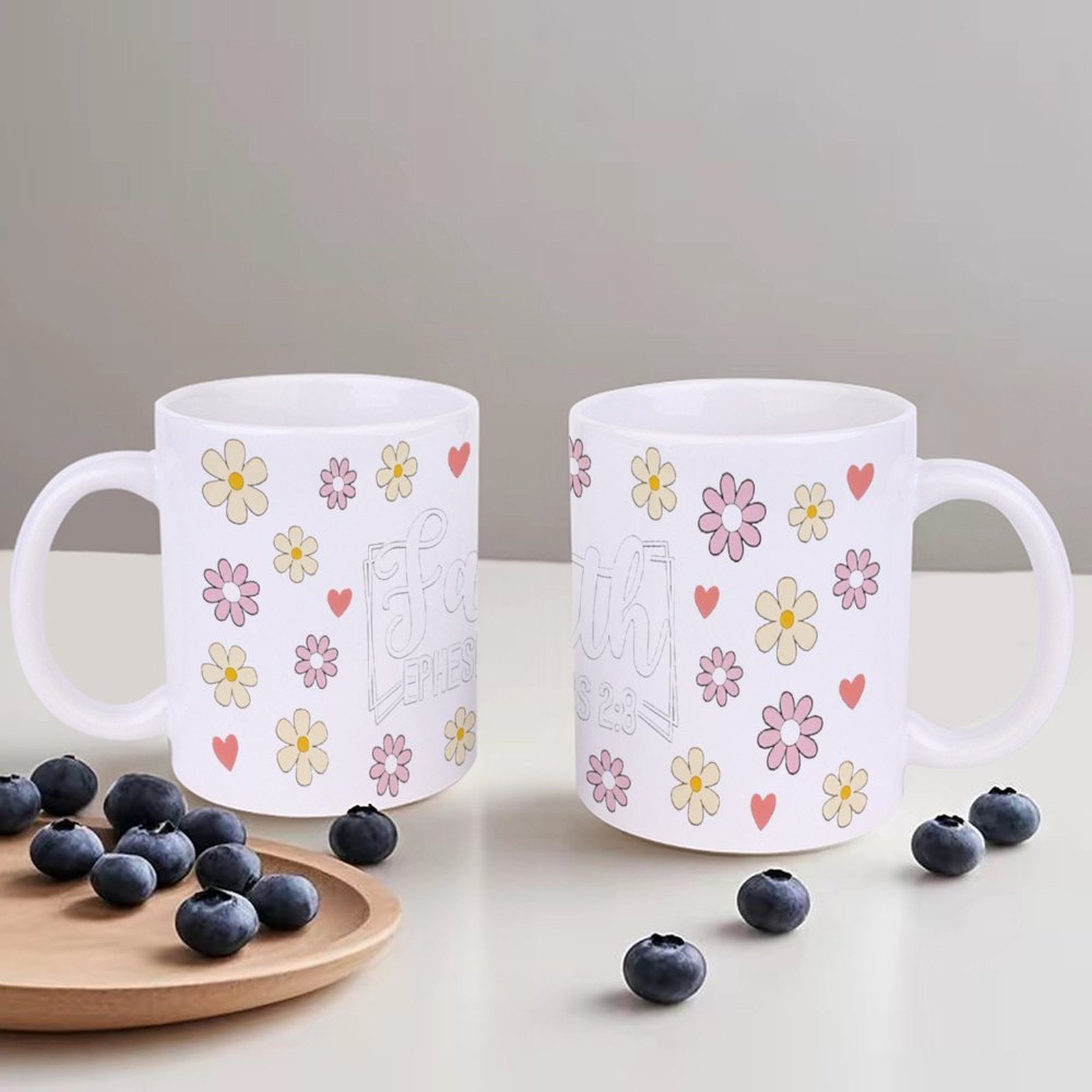 Sublimation Mug White - The Word Faith Surrounded By Flowers