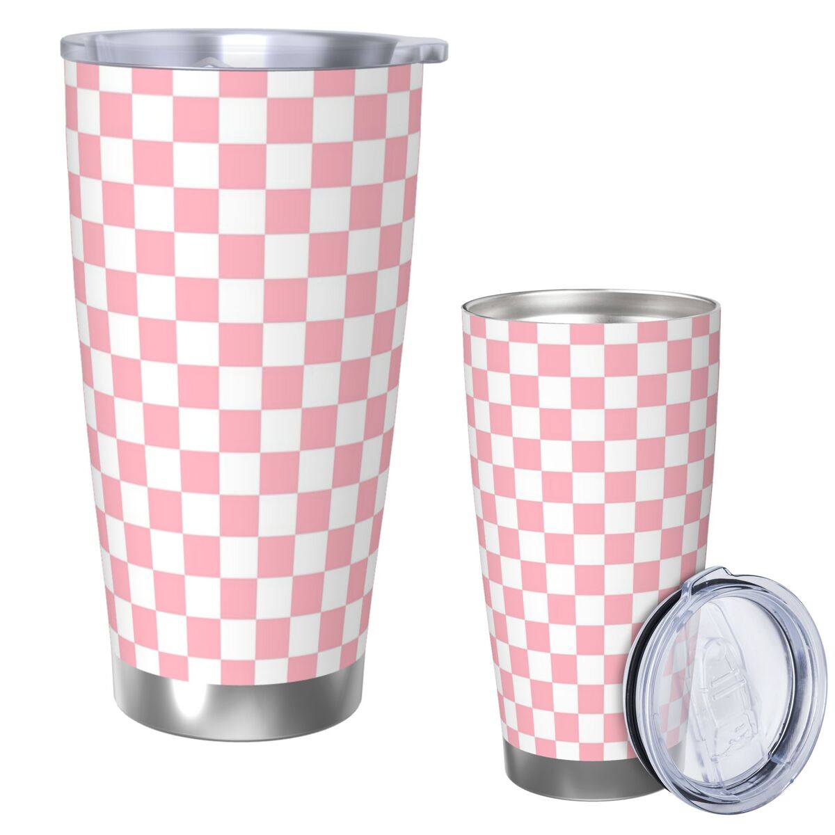 Tumbler 20Oz White - Pink White Checkerboard Pattern Stainless Steel