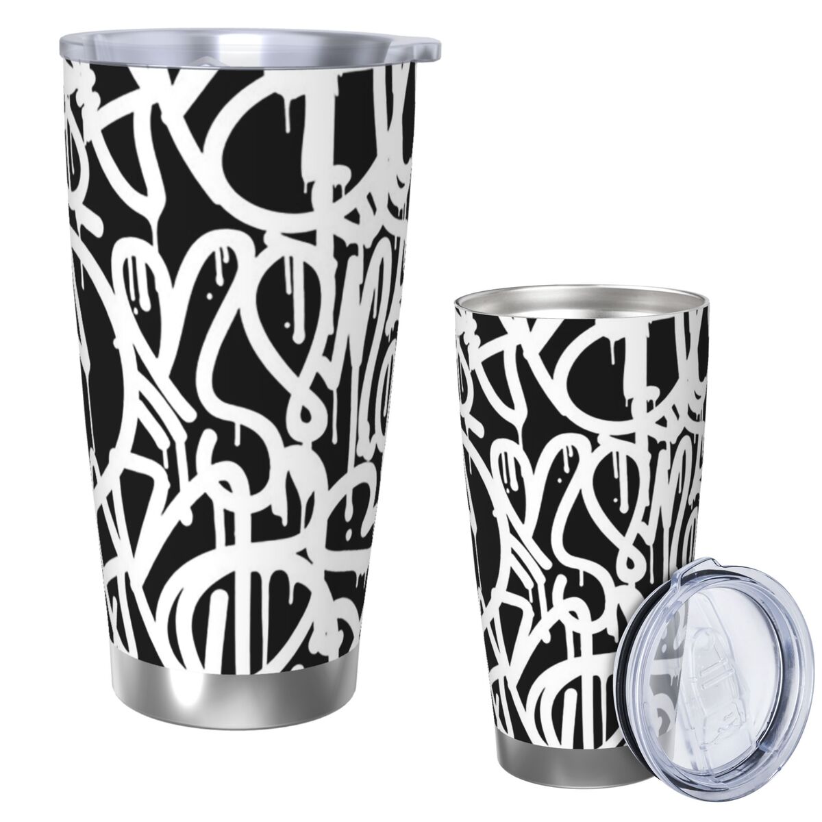 Tumbler 20Oz White - Black And White Graffiti Stainless Steel