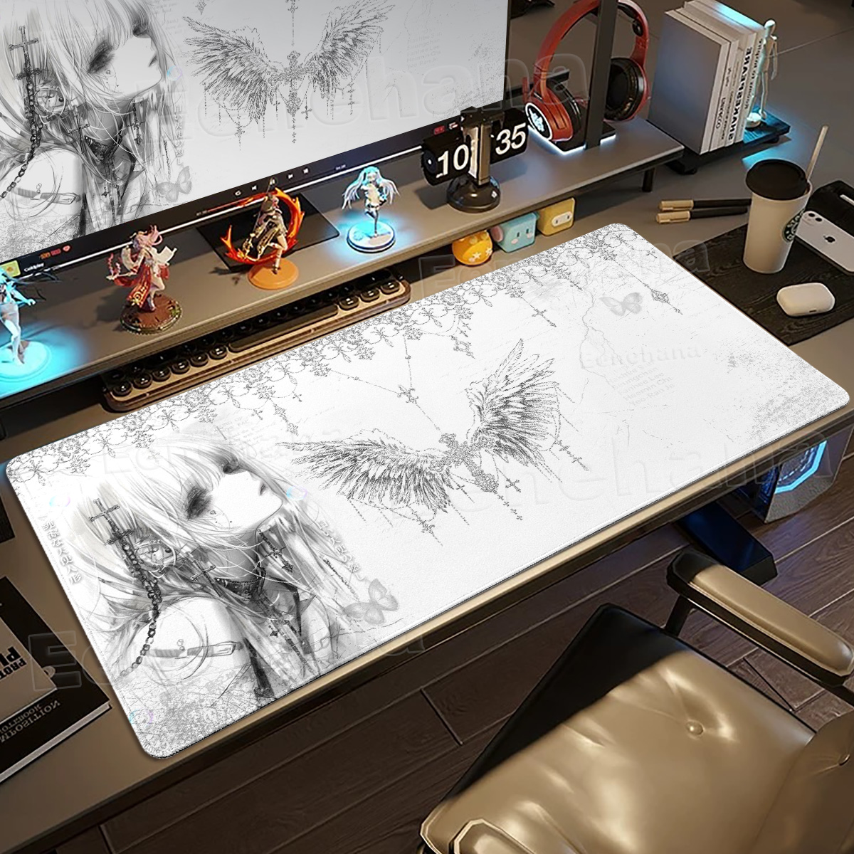 Mouse Pad Blank Sublimation - Black White Angel Mouse Pad Large