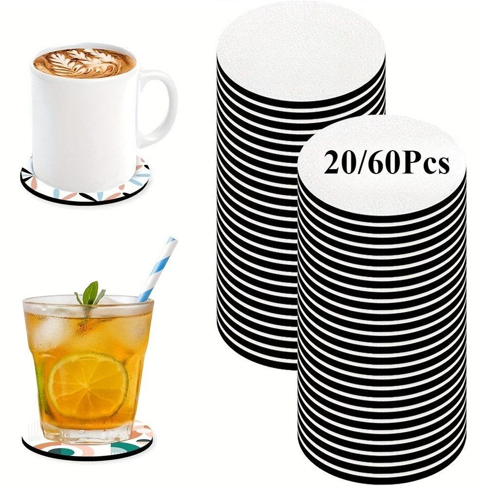 Coaster Sublimation Blank - 20/60pcs Coasters, Blank Heat-Resistant Drink Mats