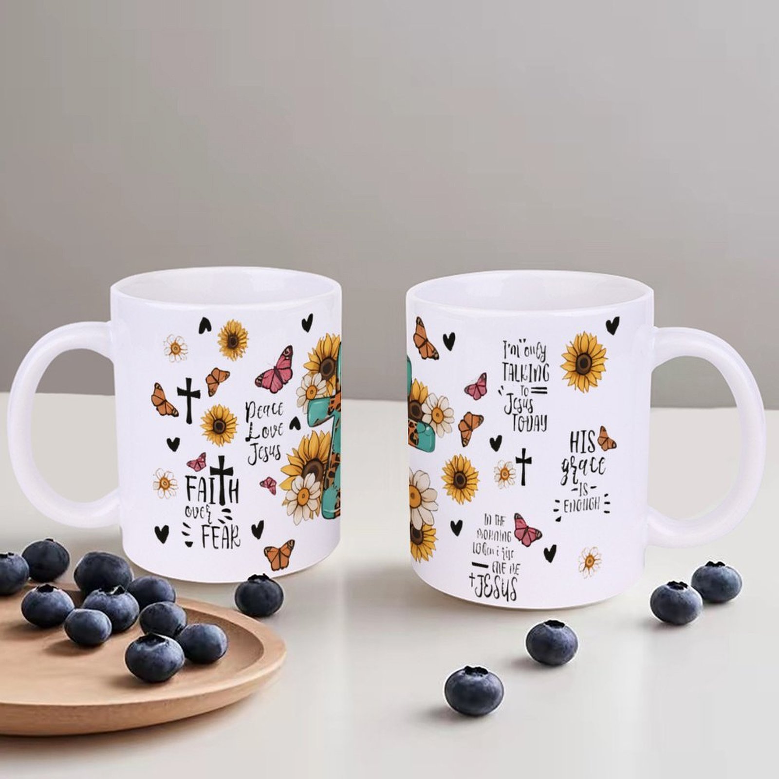 Sublimation Mug White - A Cross Surrounded By Sunflowers And