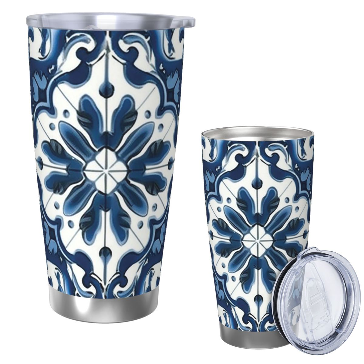 Tumbler 20Oz White - Blue And White Majolica Pattern Stainless