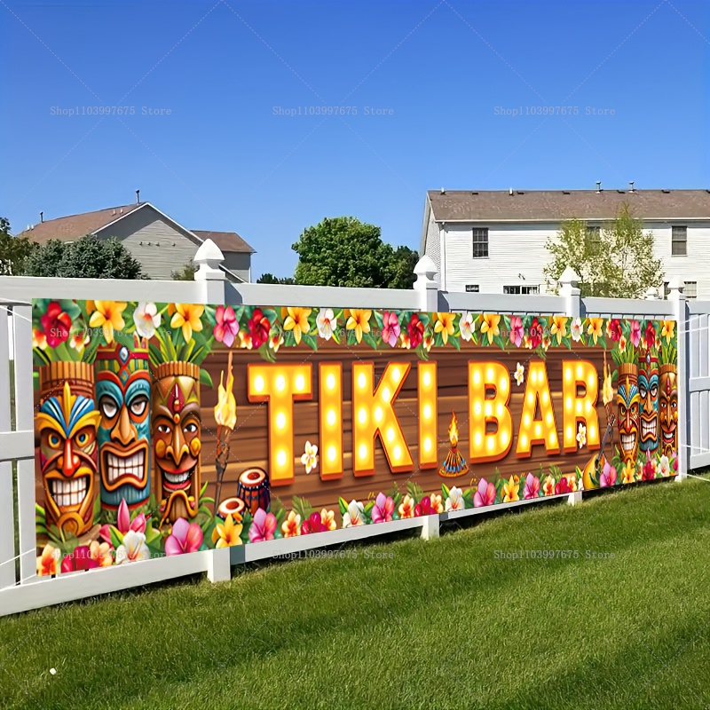 Yard Sign Blank - Vibrant Tiki Bar Banner Tropical Flowers