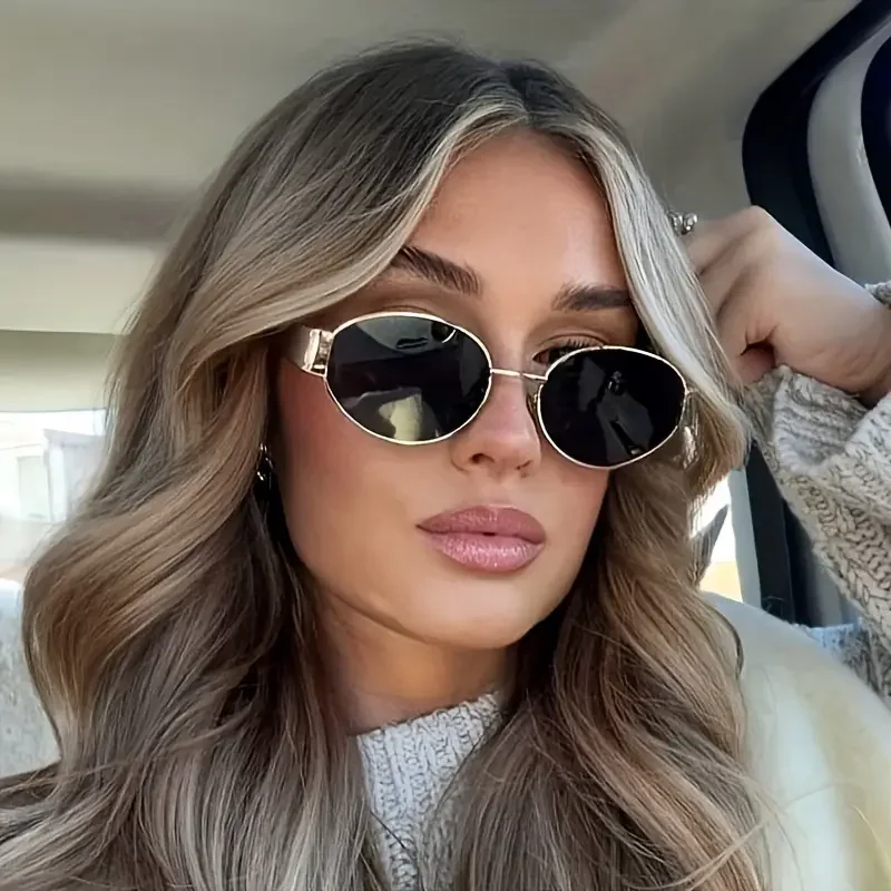 Metal Photo Panel - Retro Metal Frame Oval Sunglasses Women