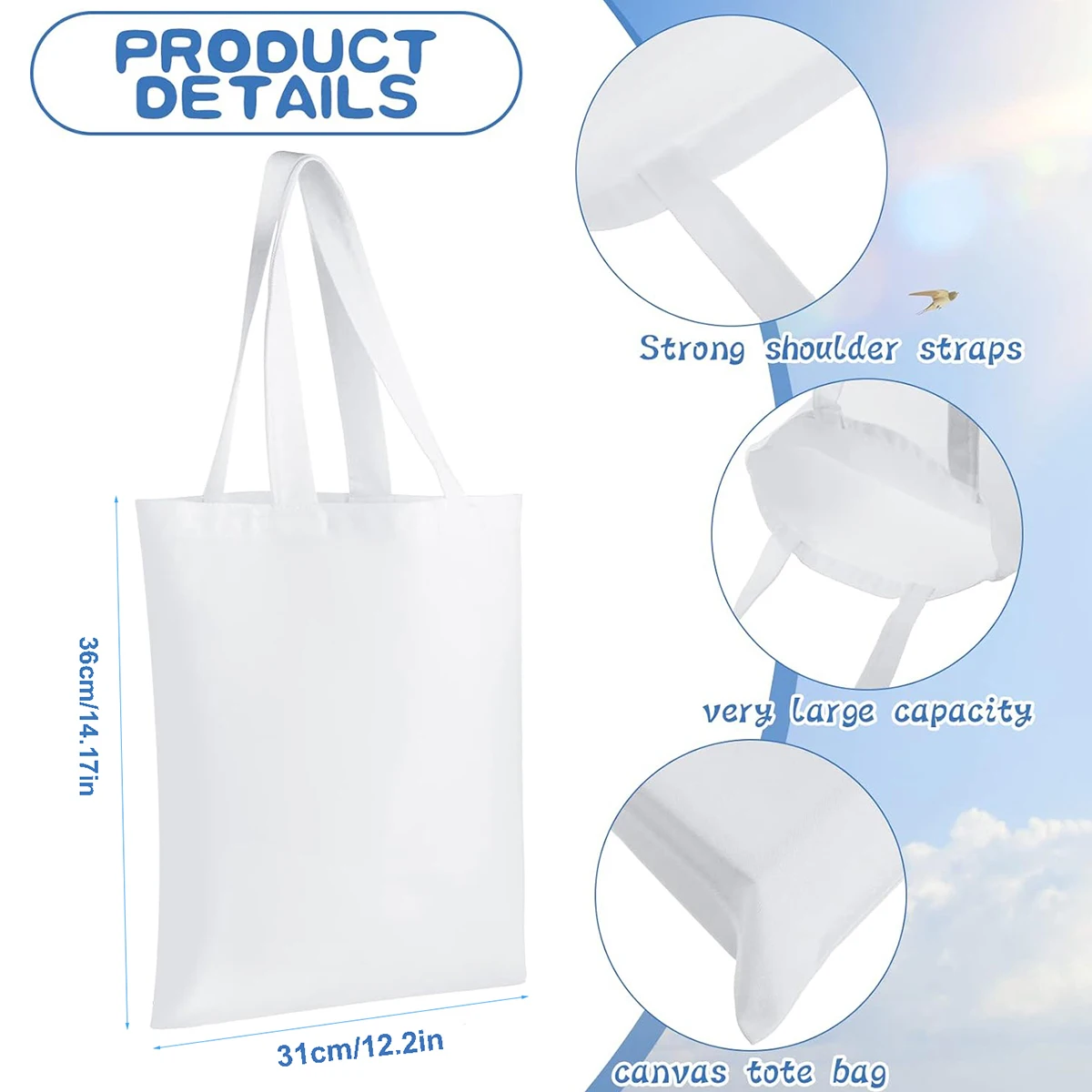 6pcs White Canvas Tote Bags, S - Tote Bag Sublimation review and price