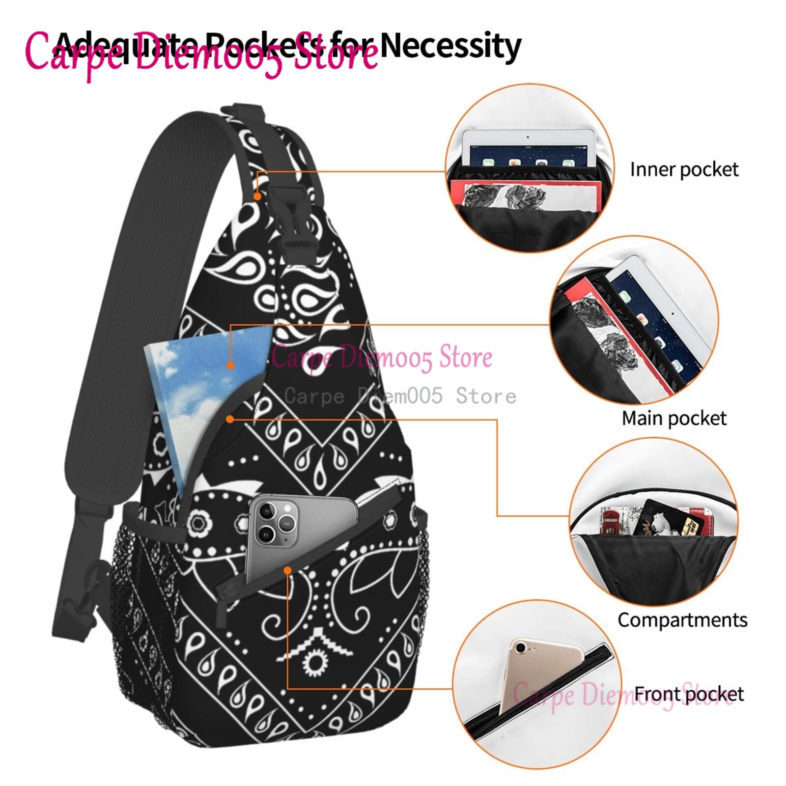 Black And White Paisley Chican - Bandana Blank White review and price