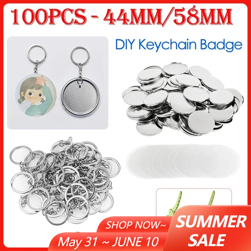 100PCS 44mm 58mm Keychains Bad - Button Badge Blank review and price