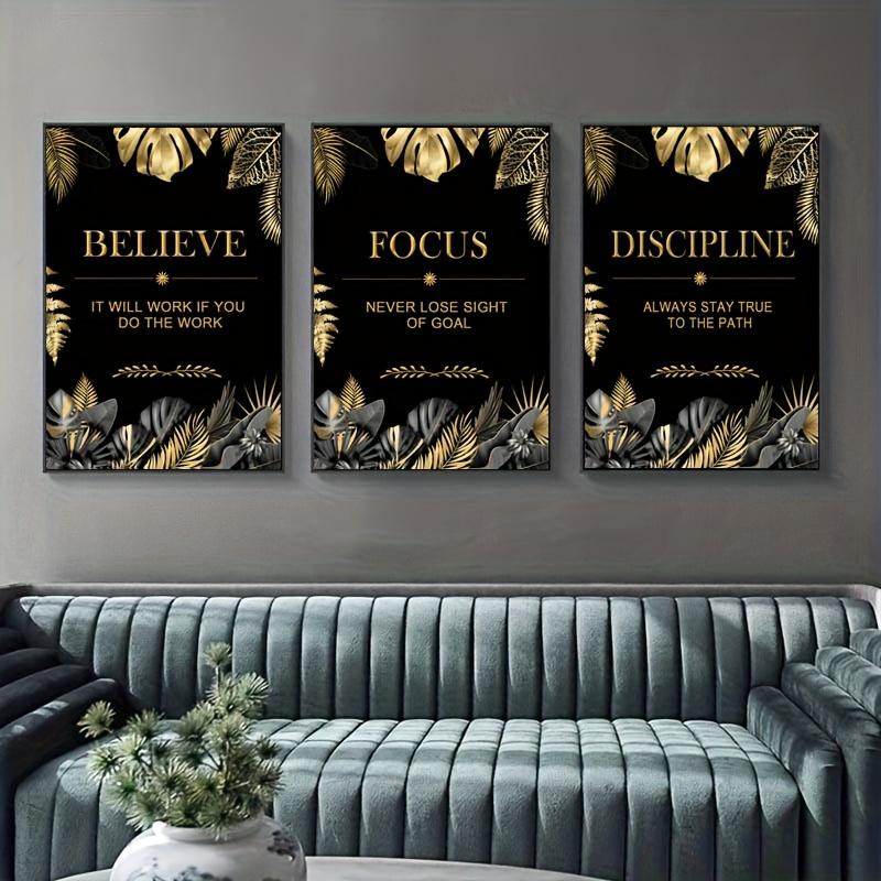 3pcs gold, leaves, text - Mode - Canvas Wrap Ready review and price