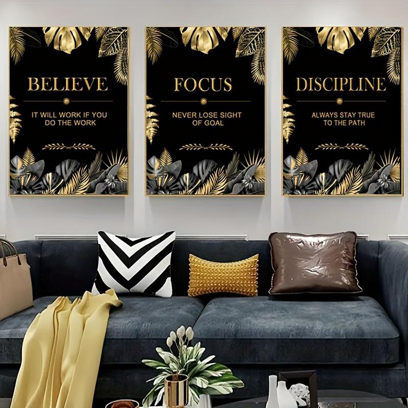 3pcs gold, leaves, text - Mode - Canvas Wrap Ready review and price