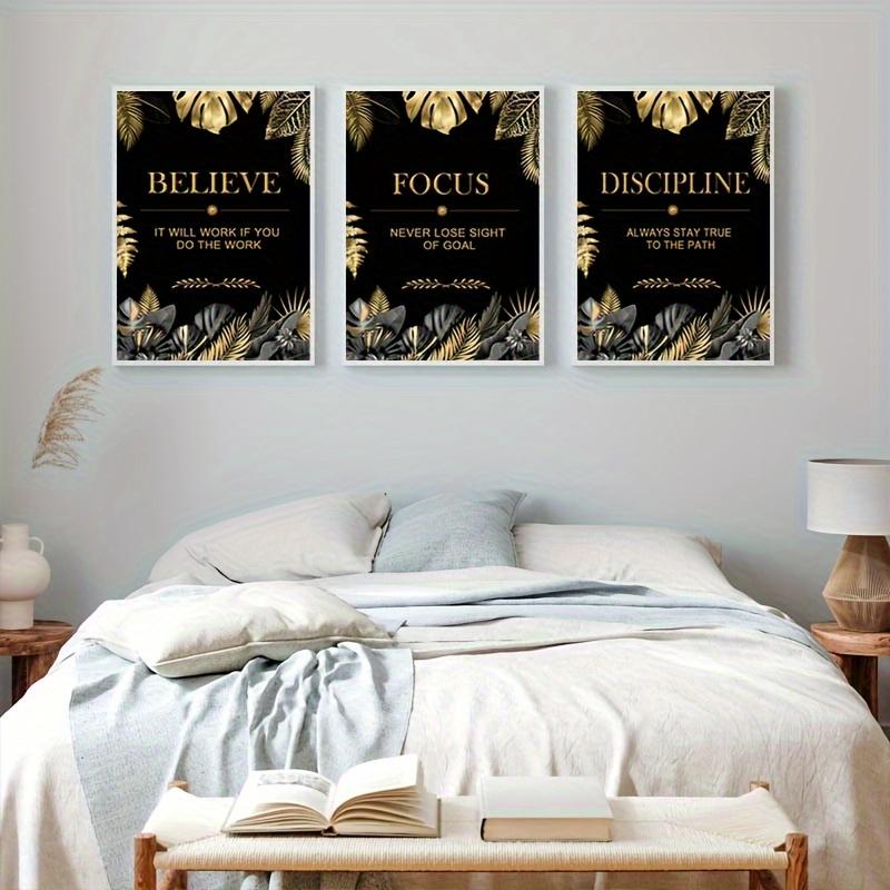 3pcs gold, leaves, text - Mode - Canvas Wrap Ready review and price