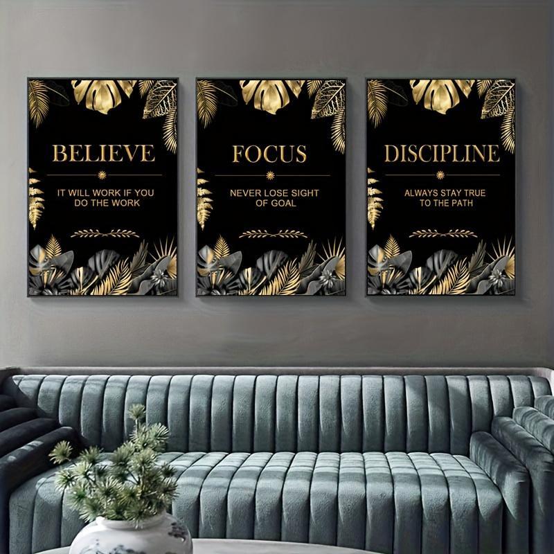 3pcs gold, leaves, text - Mode - Canvas Wrap Ready review and price