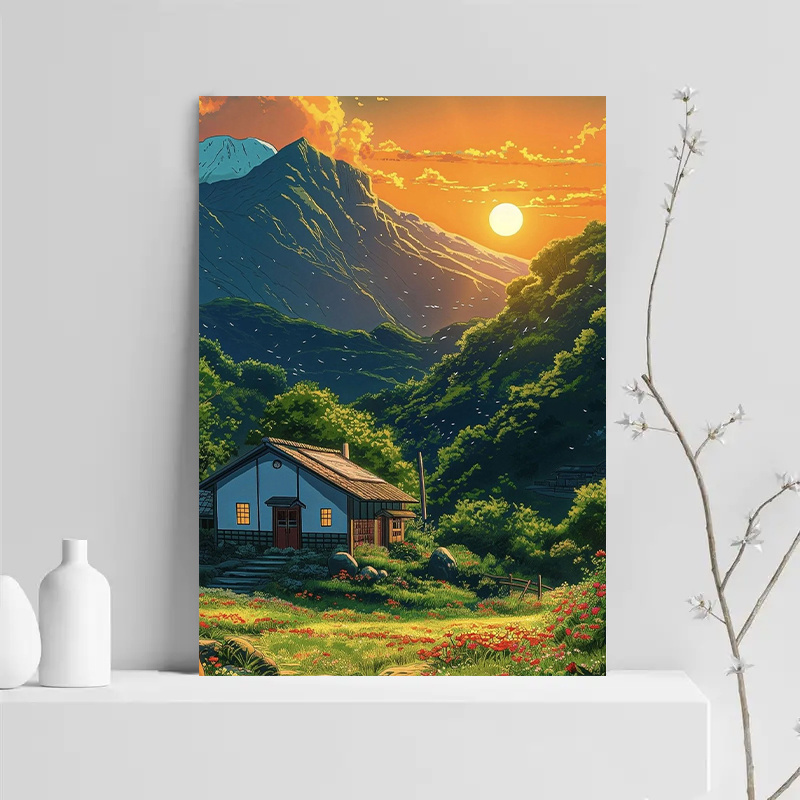 1pc Mountain Cabin Sunset Canv - Canvas Wrap Ready review and price