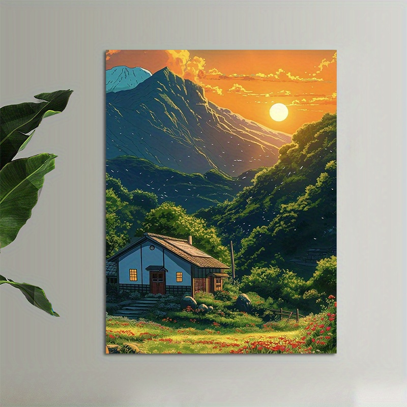 1pc Mountain Cabin Sunset Canv - Canvas Wrap Ready review and price