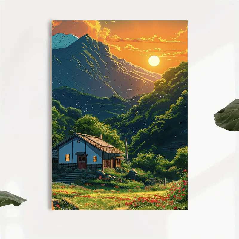 1pc Mountain Cabin Sunset Canv - Canvas Wrap Ready review and price